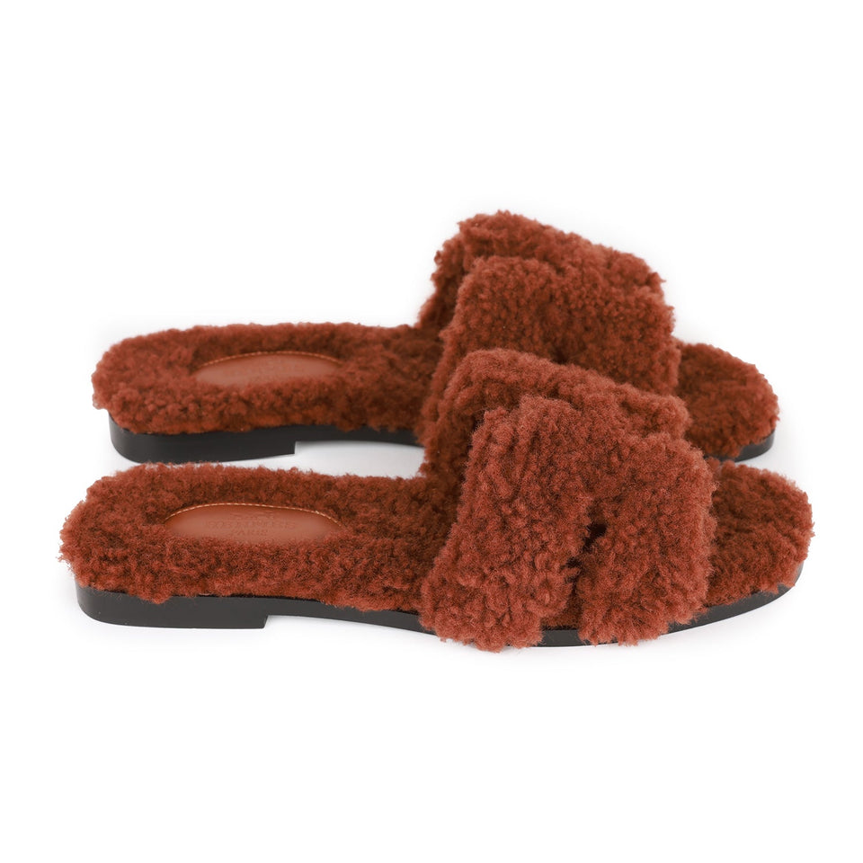 Hermes Oran Sandals Cognac Woolskin 36