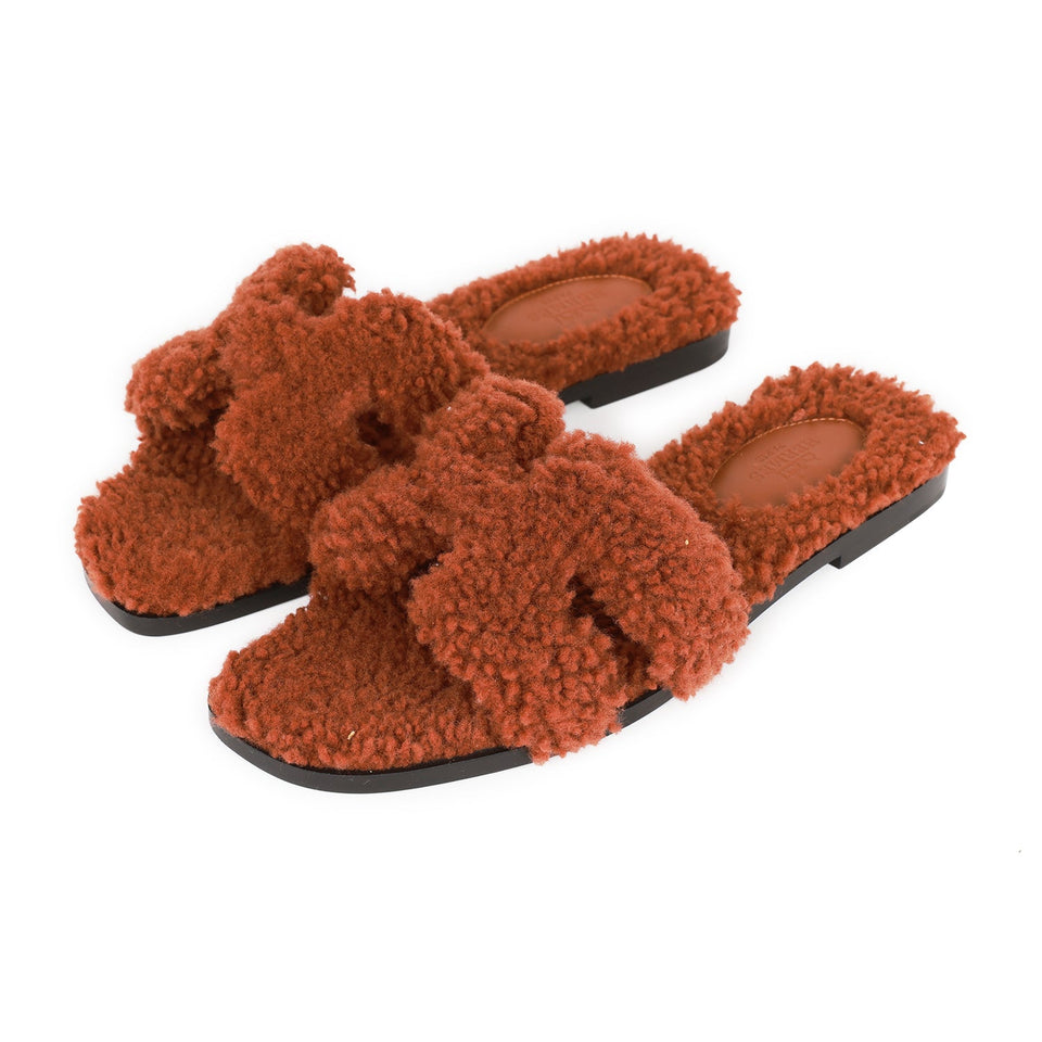 Hermes Oran Sandals Cognac Woolskin 36.5