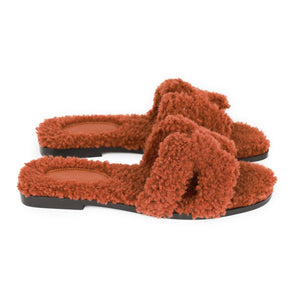 Hermes Oran Sandals Cognac Woolskin 36.5