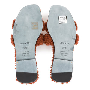 Hermes Oran Sandals Cognac Woolskin 36.5