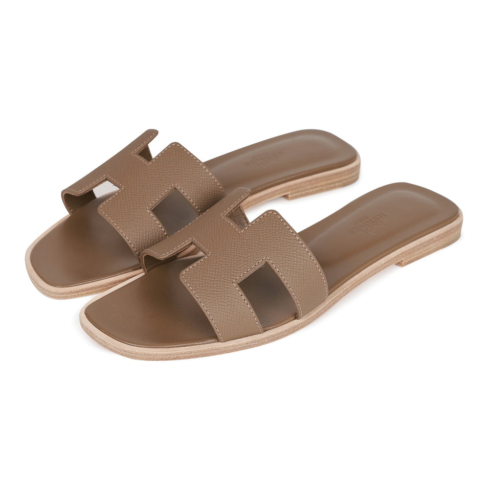 Hermes Oran Sandals Etoupe Epsom 36.5