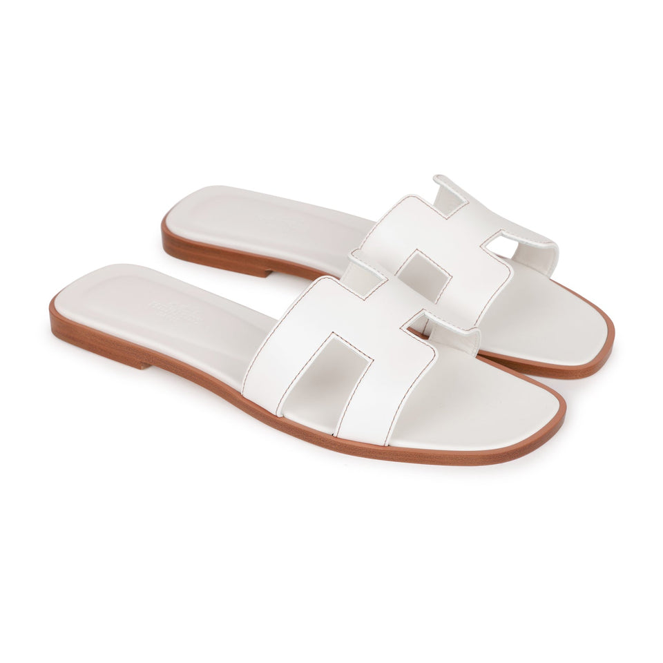 Hermes Oran Sandals White Box Calfskin 38