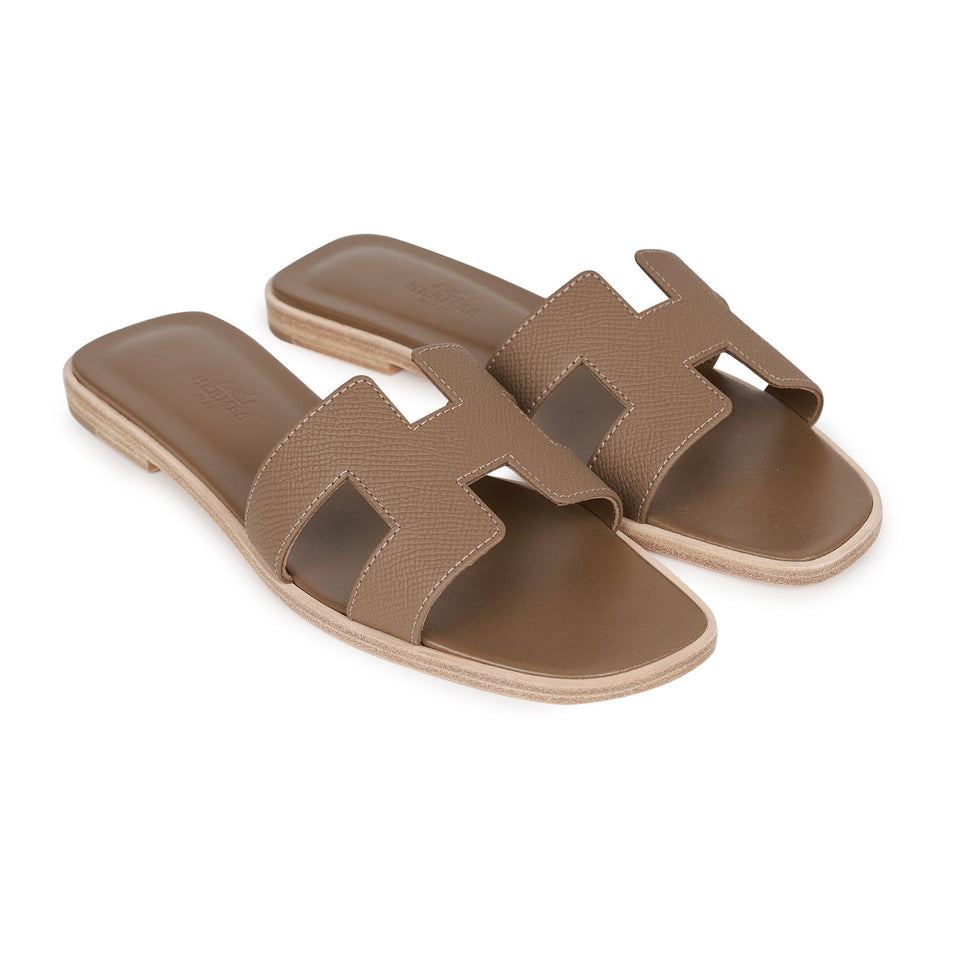 Hermes Oran Sandals Etoupe Epsom 36.5