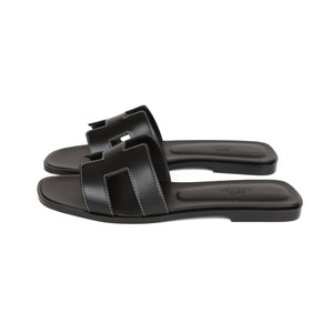 Hermes Oran Sandals Black Box Calfskin 38