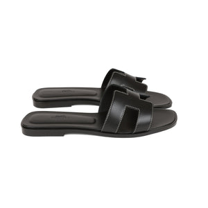 Hermes Oran Sandals Black Box Calfskin 38