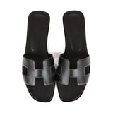 Hermes Oran Sandals Black Box Calfskin 38