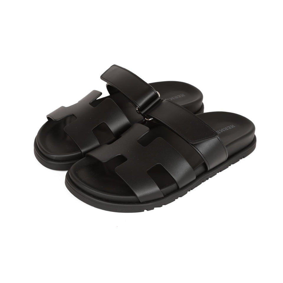 Hermes Chypre Sandals Black Calfskin 37