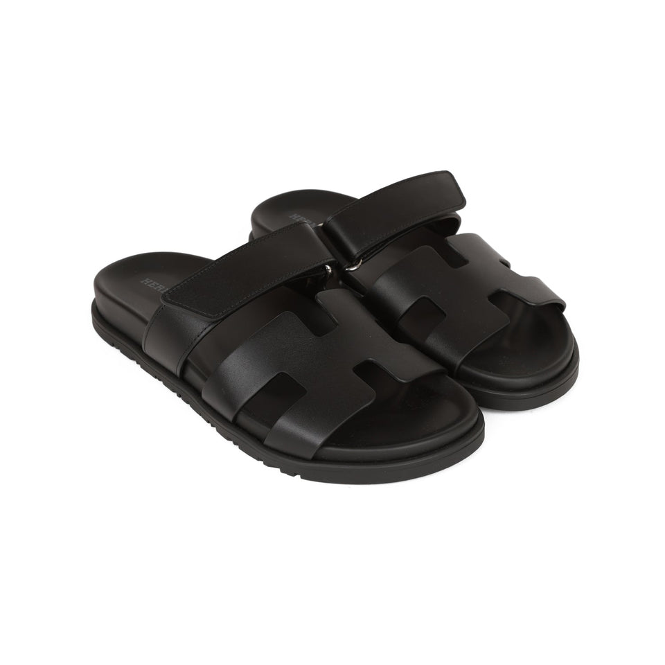 Hermes Chypre Sandals Black Calfskin 37