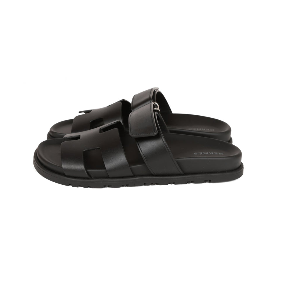 Hermes Chypre Sandals Black Calfskin 37