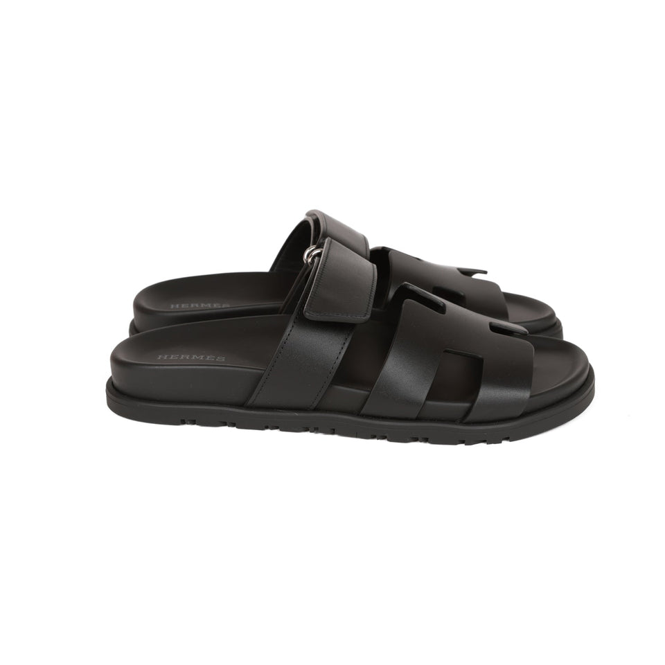 Hermes Chypre Sandals Black Calfskin 37