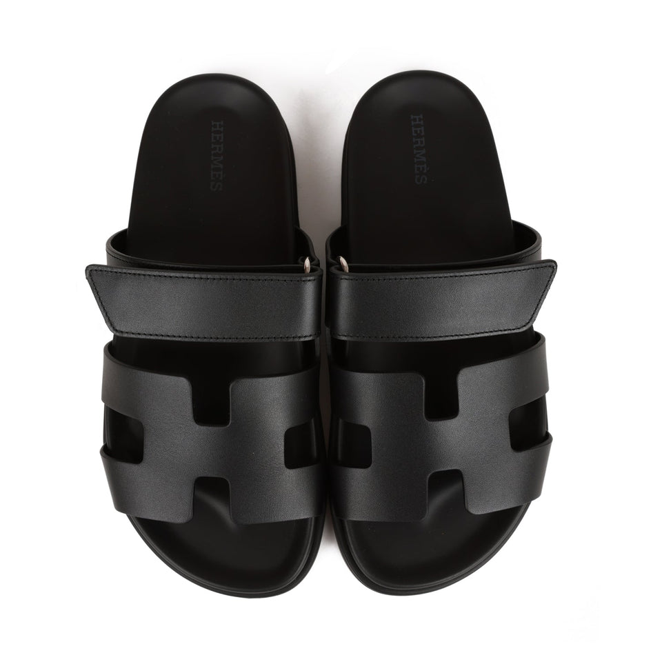 Hermes Chypre Sandals Black Calfskin 37