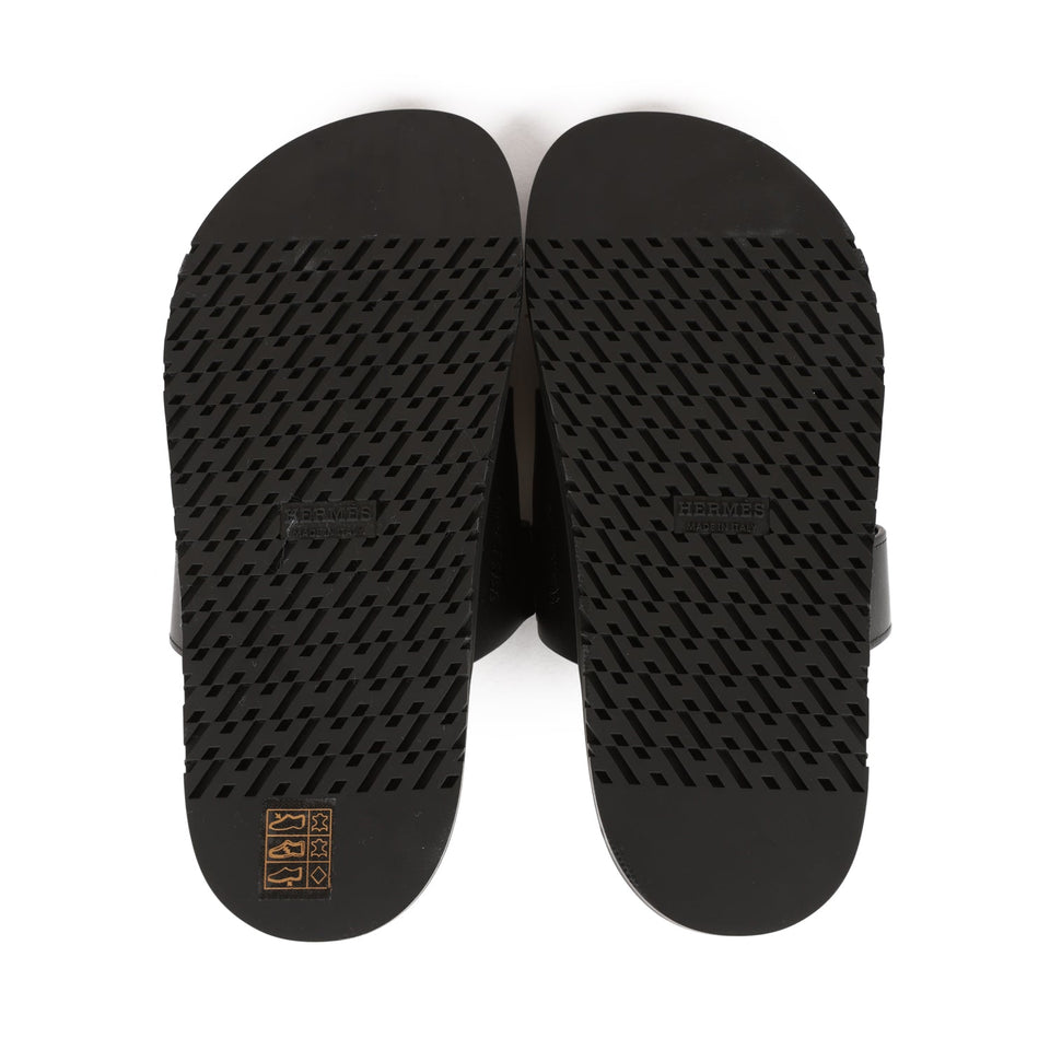 Hermes Chypre Sandals Black Calfskin 37
