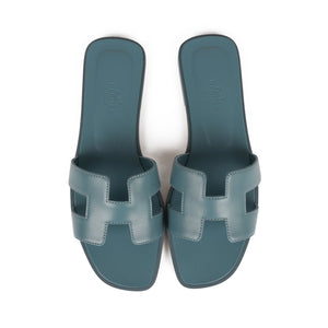 Hermes Oran Sandals Bleu Pinede Box Calfskin 38