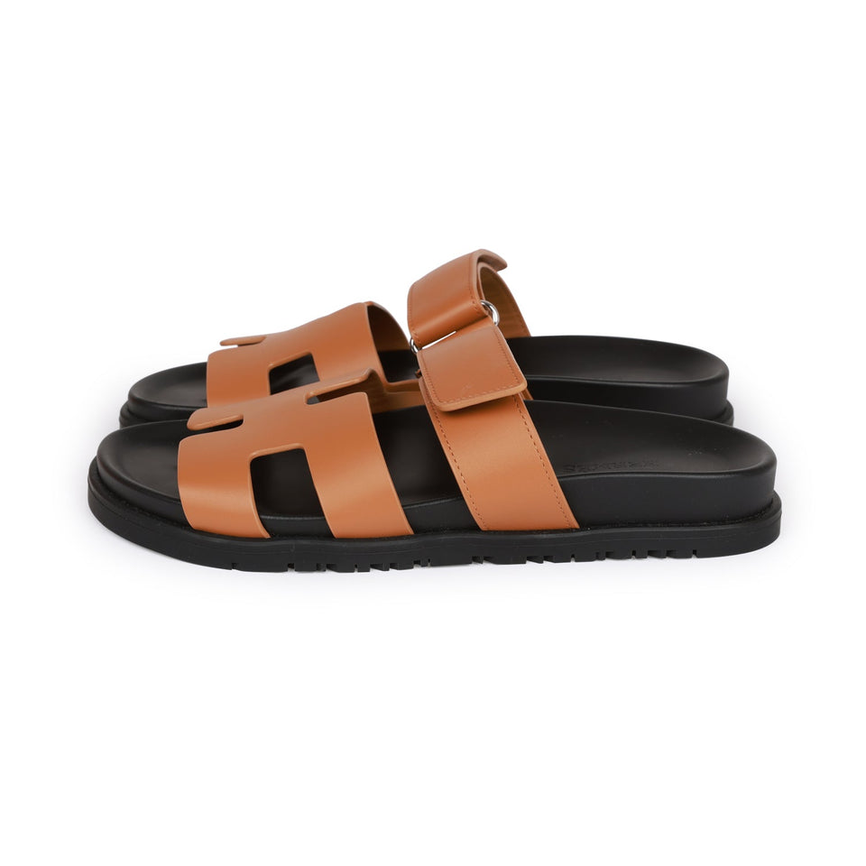 Hermes Chypre Sandals Gold Calfskin 37