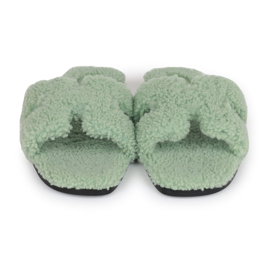 Hermes Oran Sandals Vert D'eau Woolskin 41