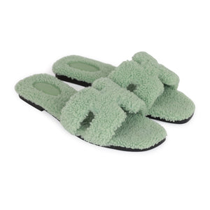 Hermes Oran Sandals Vert D'eau Woolskin 41