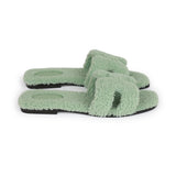 Hermes Oran Sandals Vert D'eau Woolskin 41