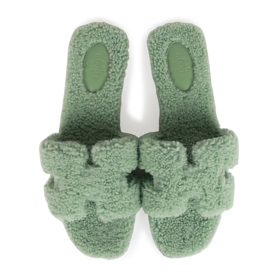 Hermes Oran Sandals Vert D'eau Woolskin 41