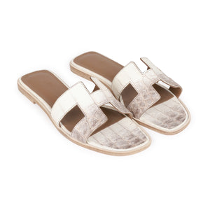 Hermes Oran Sandals Himalaya Niloticus Crocodile 38.5