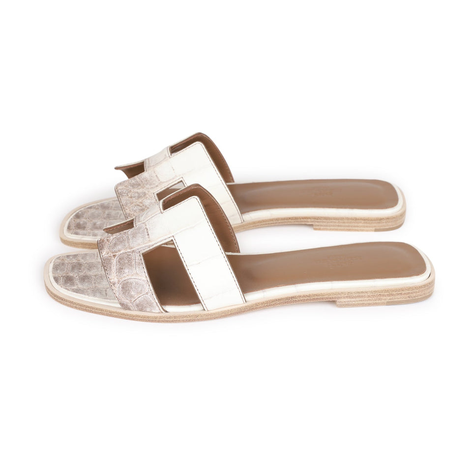 Hermes Oran Sandals Himalaya Niloticus Crocodile 38.5