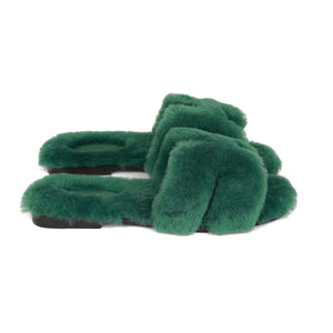 Hermes Oran Sandals Vert Anglais Shearling 37