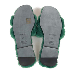 Hermes Oran Sandals Vert Anglais Shearling 37