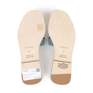 Hermes Oran Sandals Bleu Pinede Calfskin 37