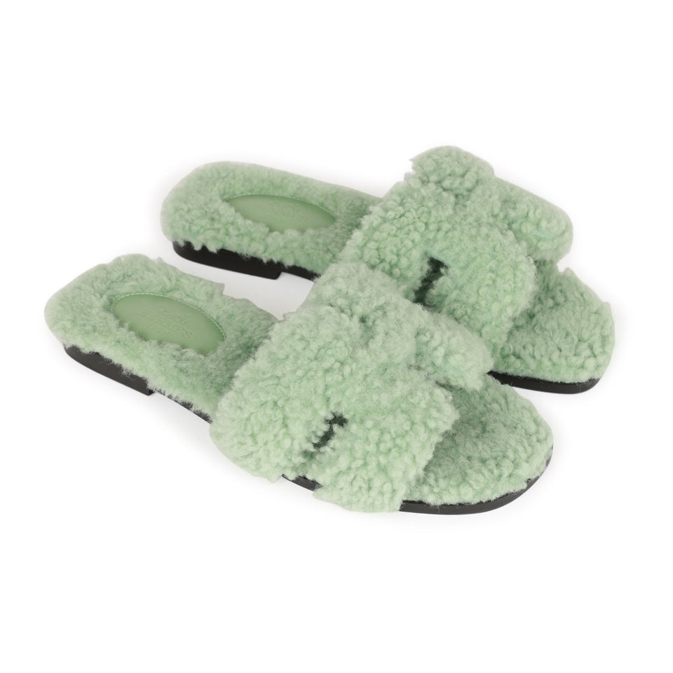 Hermes Oran Sandals Vert D'eau Woolskin 35