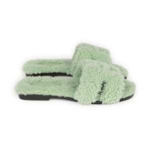 Hermes Oran Sandals Vert D'eau Woolskin 35