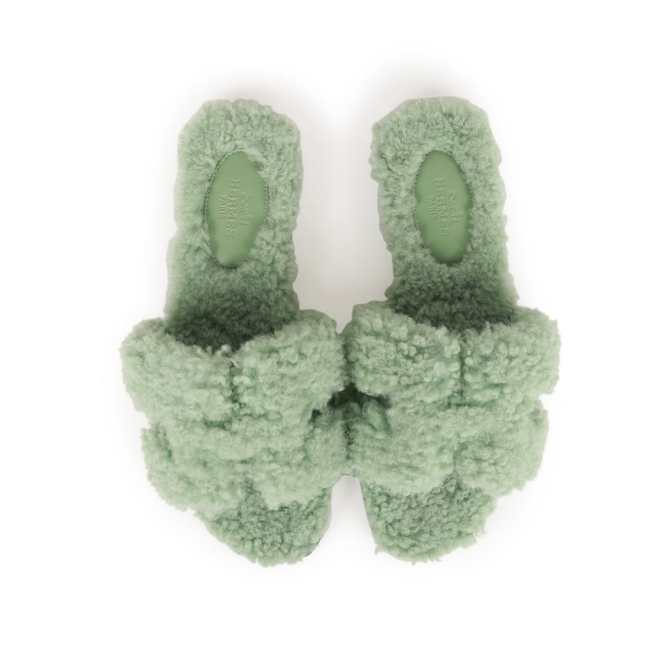 Hermes Oran Sandals Vert D'eau Woolskin 35