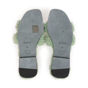 Hermes Oran Sandals Vert D'eau Woolskin 35