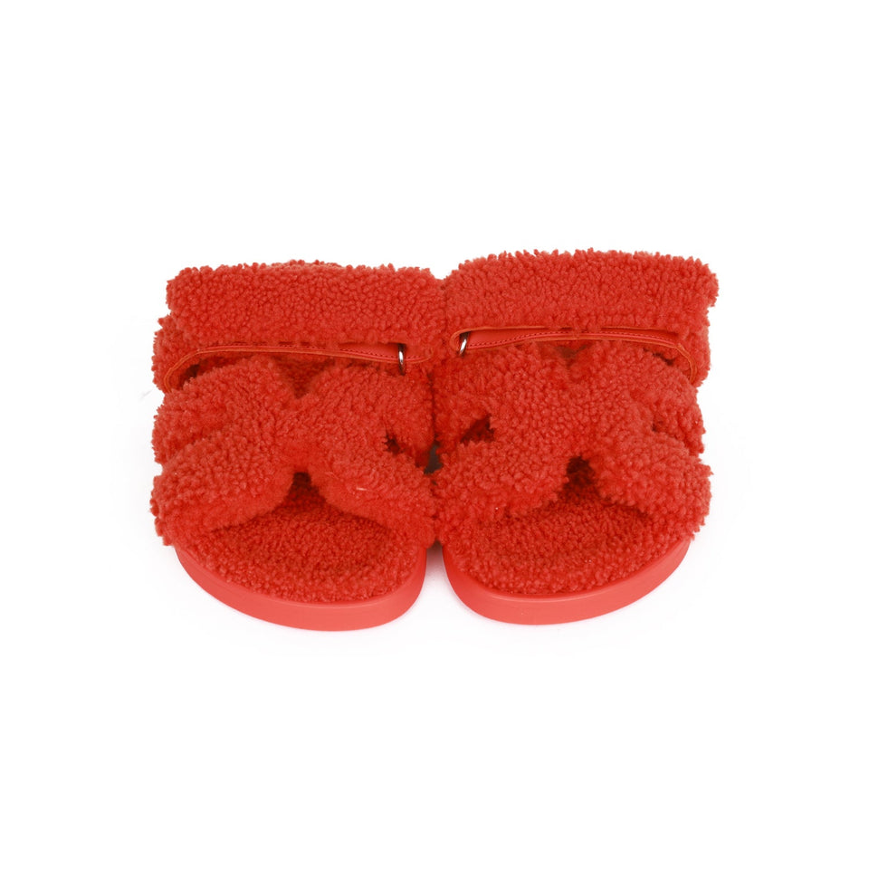 Hermes Chypre Techno Sandals Orange Woolskin 37.5