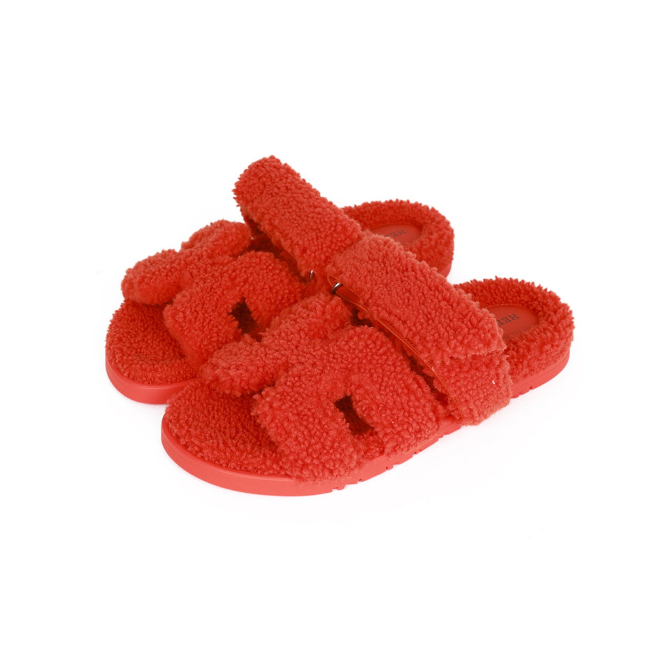 Hermes Chypre Techno Sandals Orange Woolskin 37.5