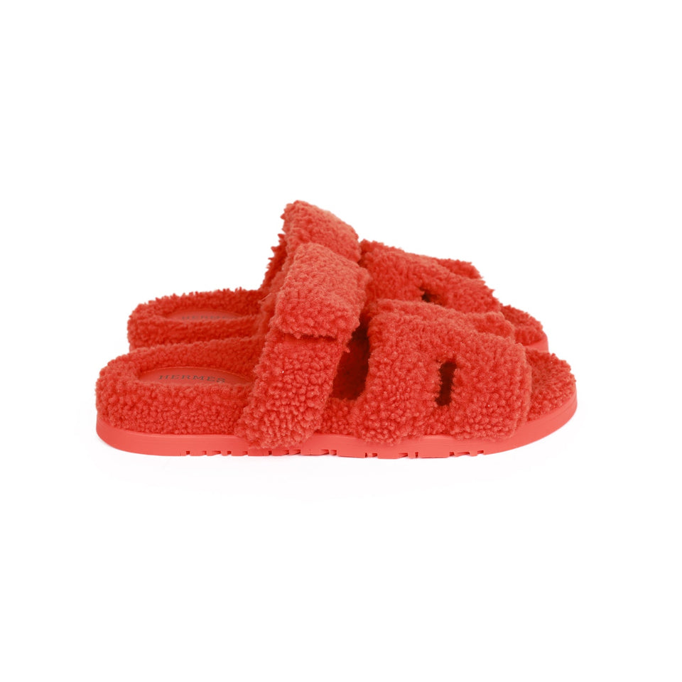 Hermes Chypre Techno Sandals Orange Woolskin 37.5
