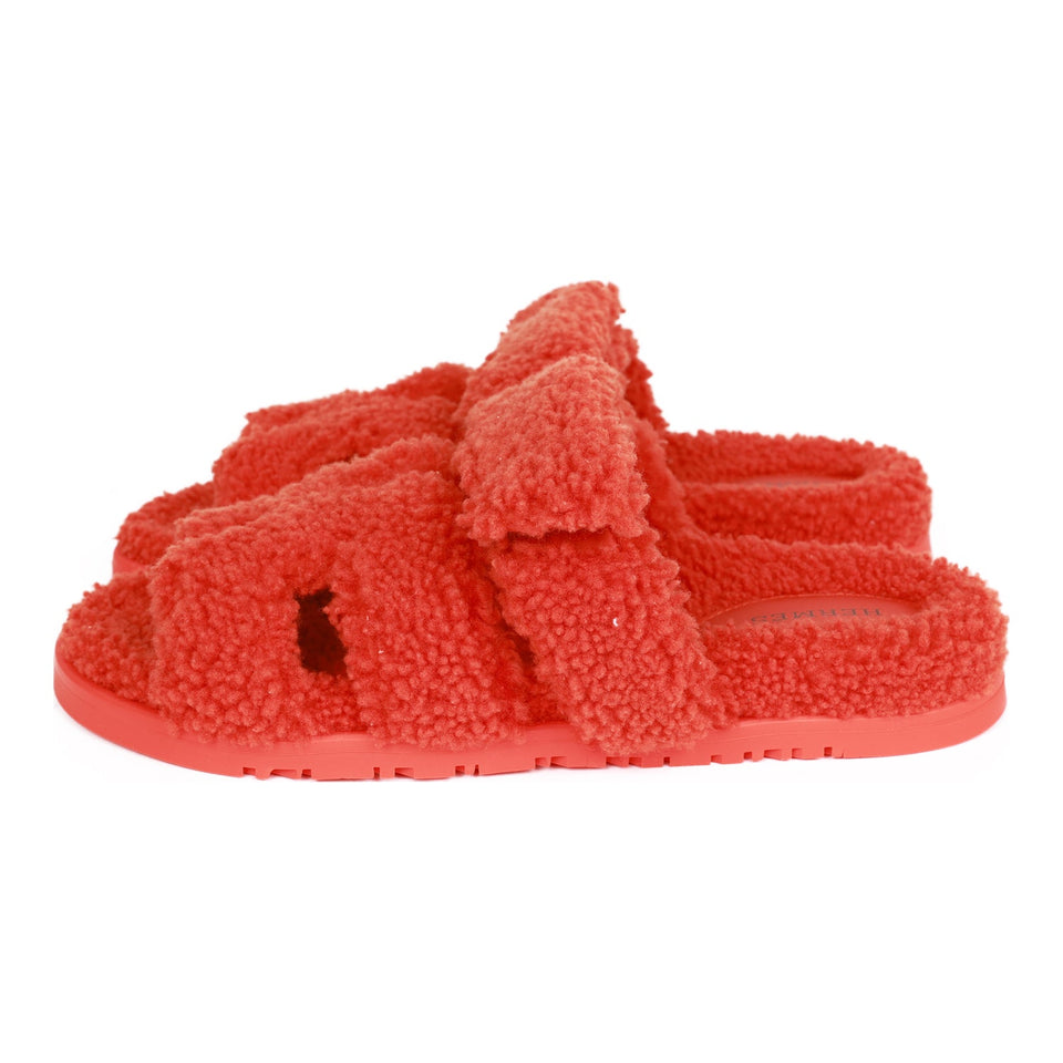 Hermes Chypre Techno Sandals Orange Woolskin 37.5