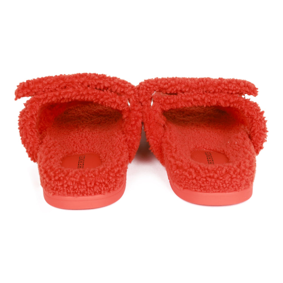 Hermes Chypre Techno Sandals Orange Woolskin 37.5