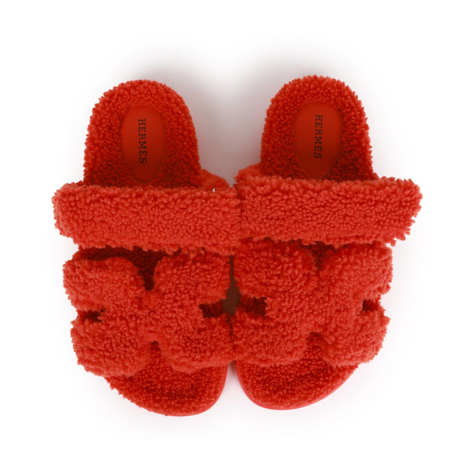 Hermes Chypre Techno Sandals Orange Woolskin 37.5