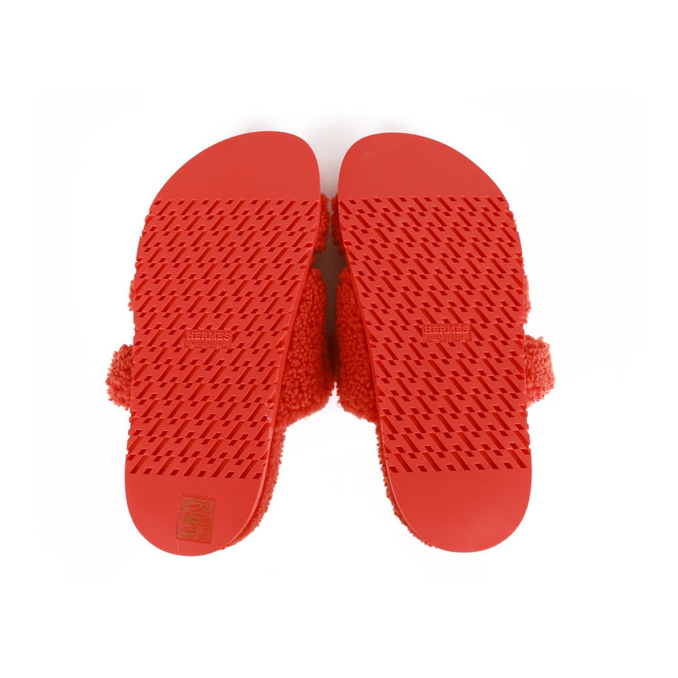 Hermes Chypre Techno Sandals Orange Woolskin 37.5