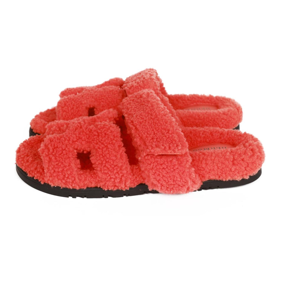 Hermes Chypre Techno Sandals Orange Woolskin 37.5