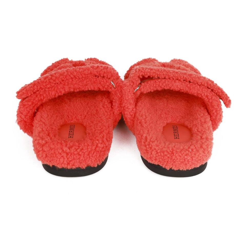 Hermes Chypre Techno Sandals Orange Woolskin 37.5