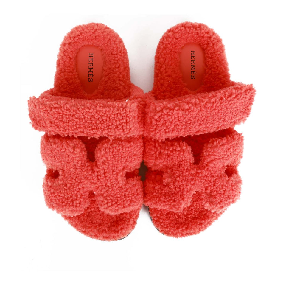 Hermes Chypre Techno Sandals Orange Woolskin 37.5