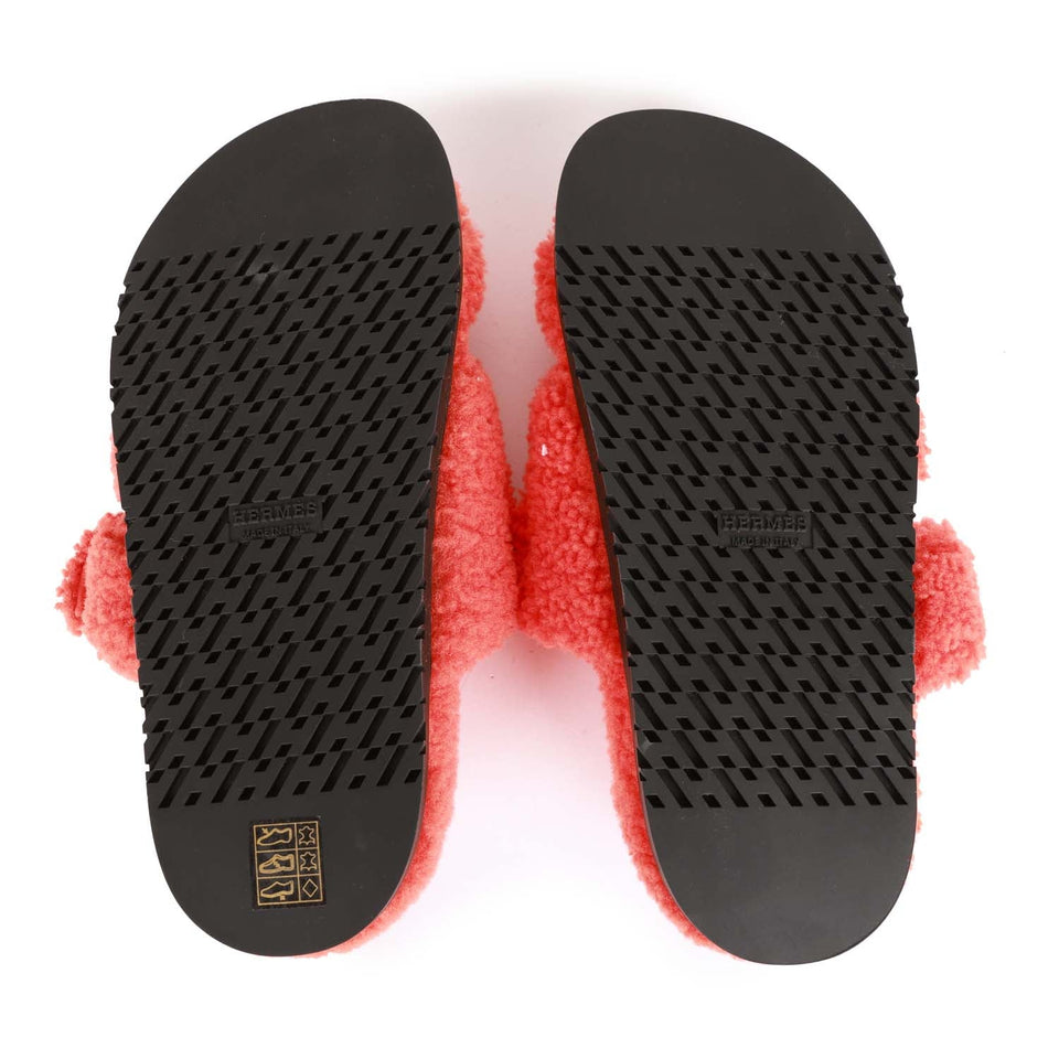 Hermes Chypre Techno Sandals Orange Woolskin 37.5