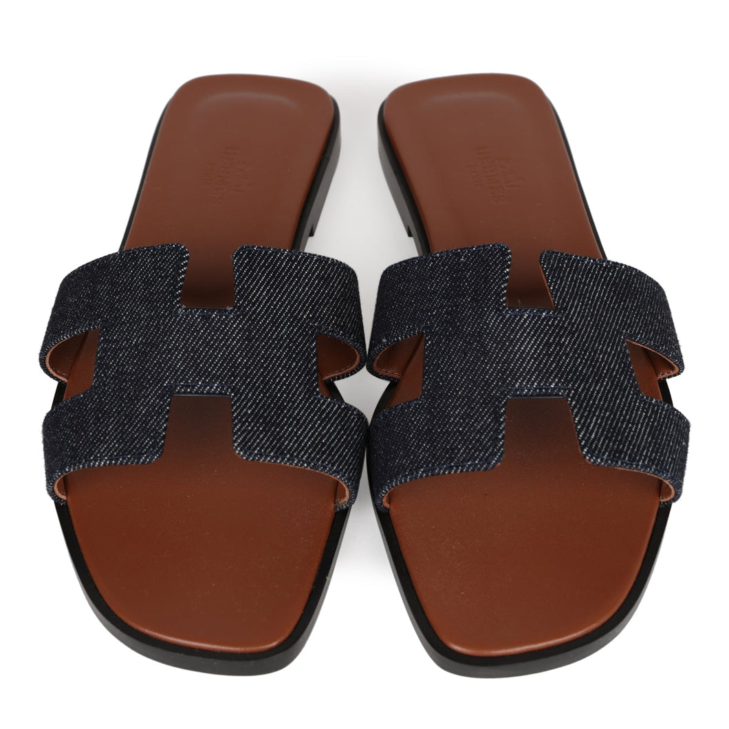 Hermes Oran Sandals Bleu Brut Denim 38 EU