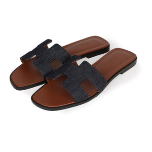 Hermes Oran Sandals Bleu Brut Denim 38 EU