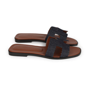 Hermes Oran Sandals Bleu Brut Denim 38 EU