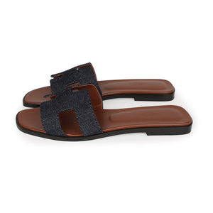 Hermes Oran Sandals Bleu Brut Denim 38 EU