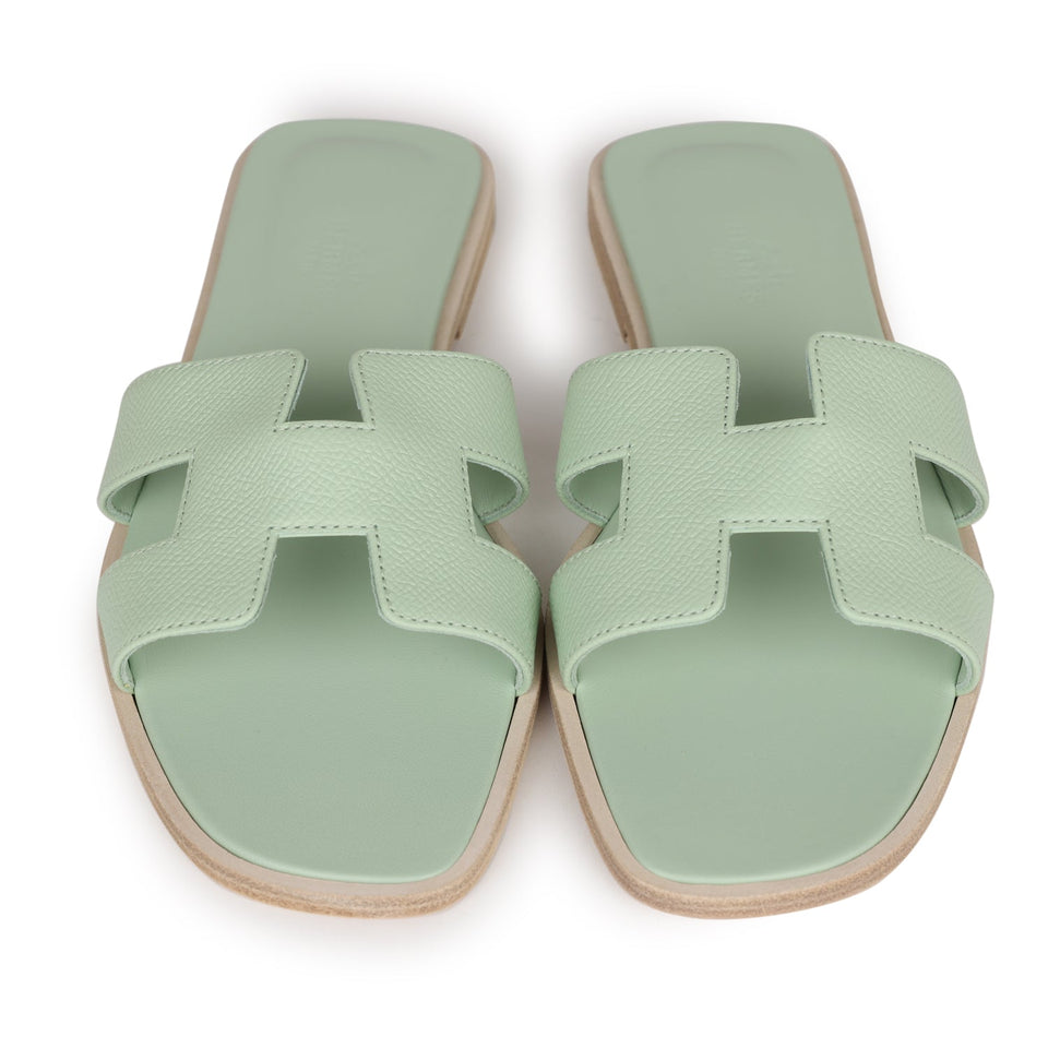 Hermes Oran Sandals Vert Jade Epsom 38 EU