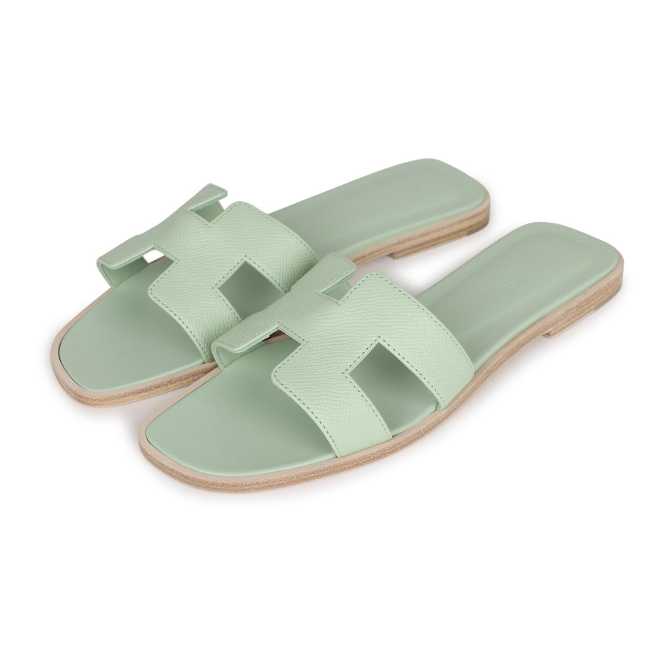 Hermes Oran Sandals Vert Jade Epsom 38 EU