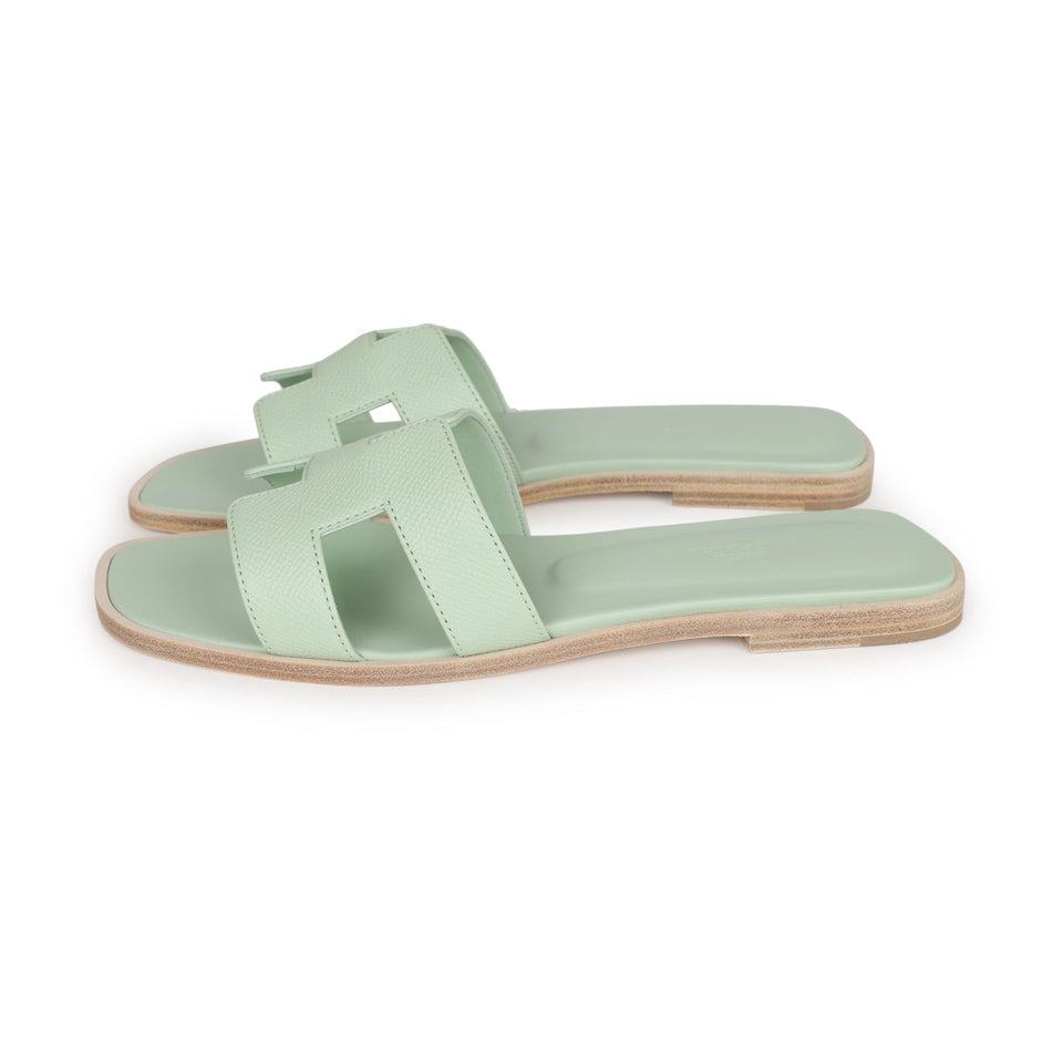 Hermes Oran Sandals Vert Jade Epsom 38 EU