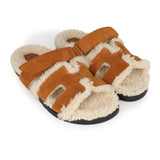 Hermes Chypre Teddy Sandals Kraft Suede 38 EU